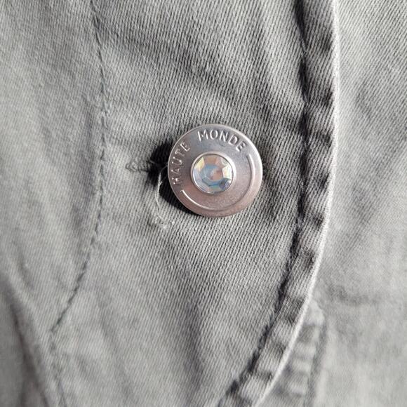 Haute Monde Raw Hem Dragon Embroidered Green Fringe Denim Jacket Womens Small - Picture 5 of 10